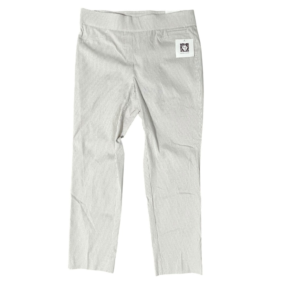 Anne Klein Slim Crop Pants Taupe White Pinstripe Pull On Trousers Size S NEW - Picture 2 of 12